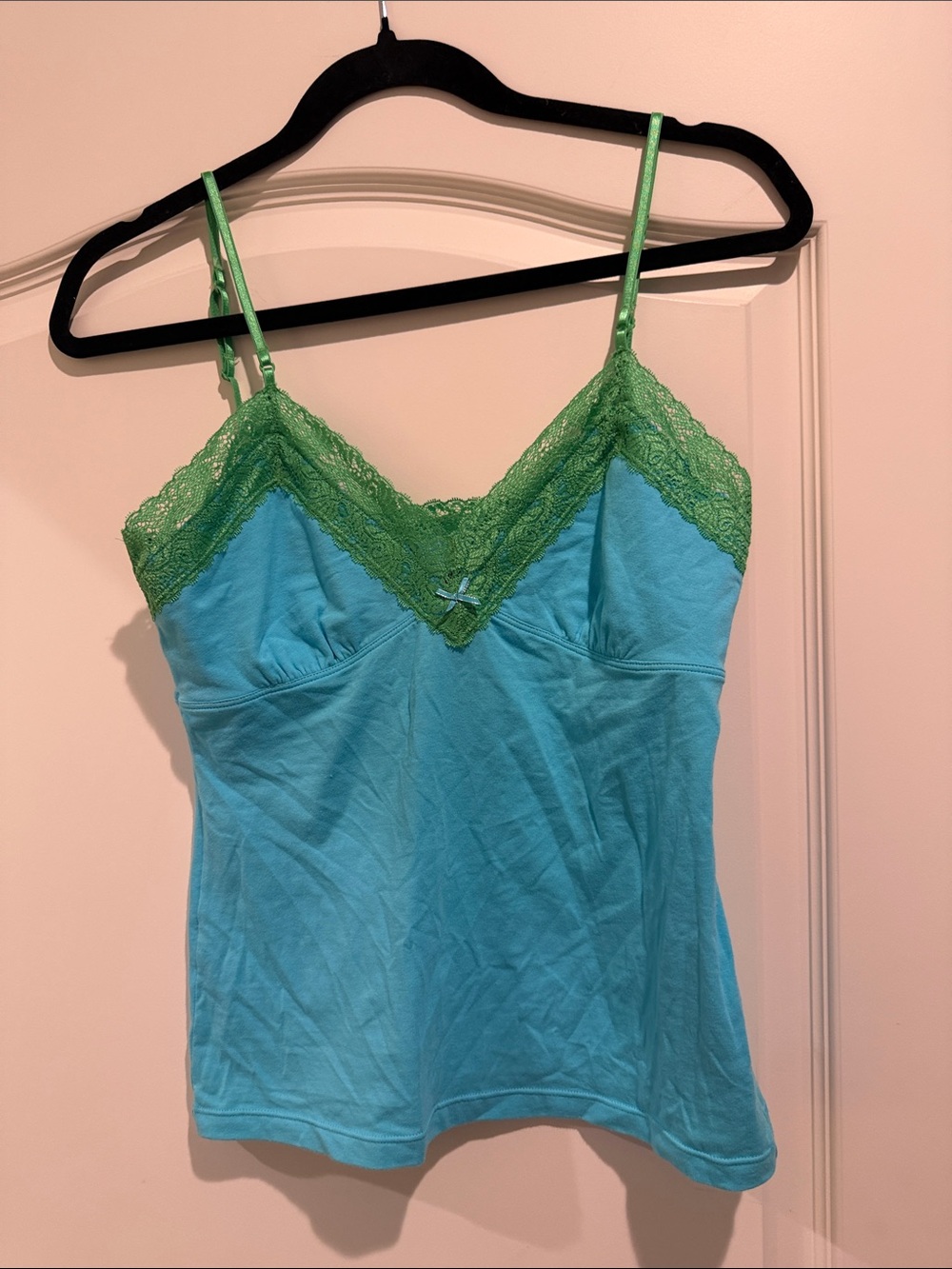 Pink Victoria secret blue and green lace cami tank size medium